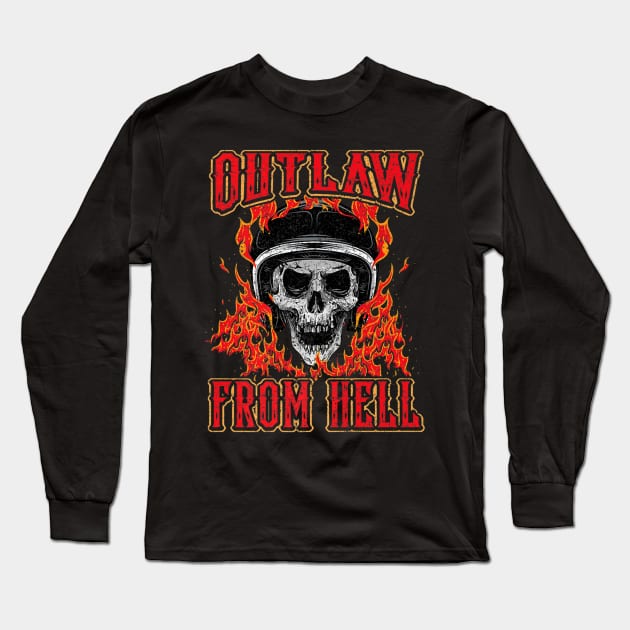 Outlaw Skull Biker Skeleton Long Sleeve T-Shirt by SkullGrungeSHOP